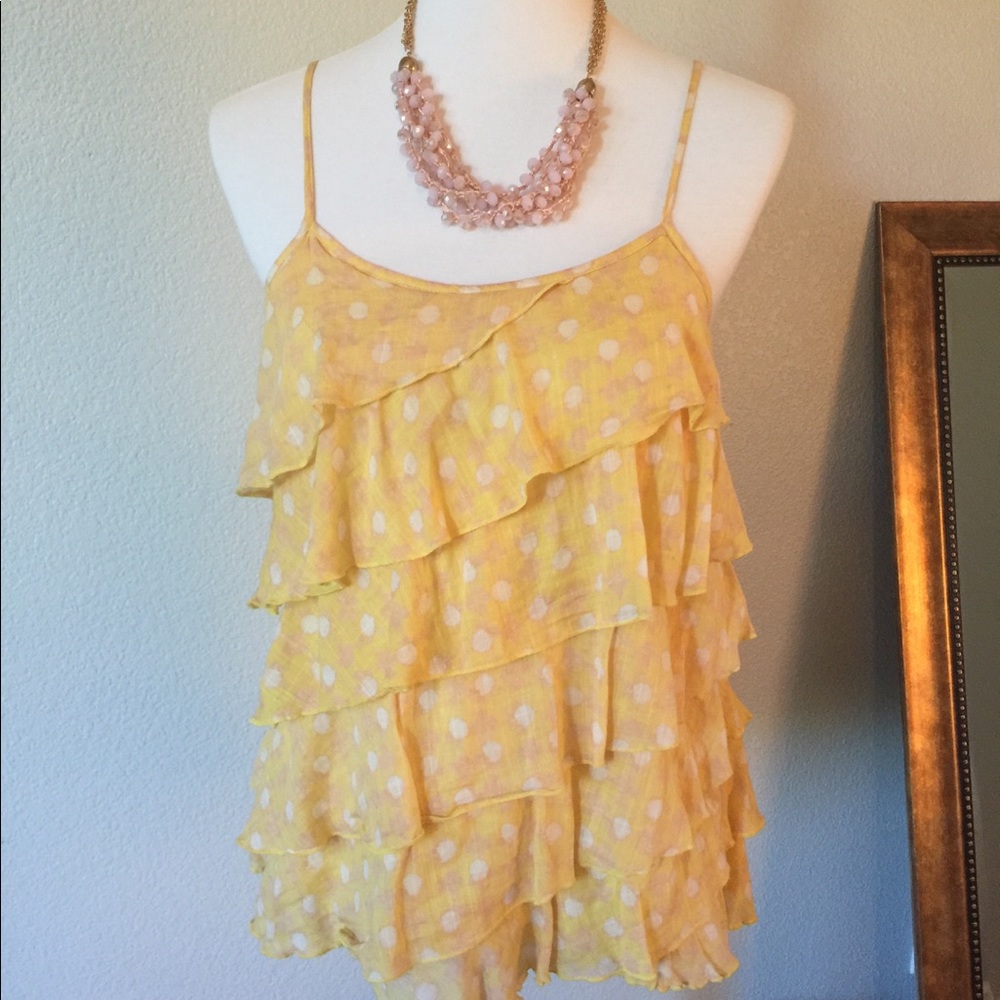 SALE! LOFT Yellow Polkadot Ruffled Cami Top, Small